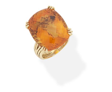 CITRINE RINGThe checkerboard-cut citrine, within a reeded mount, ring size approx. N½For further information on this lot plea