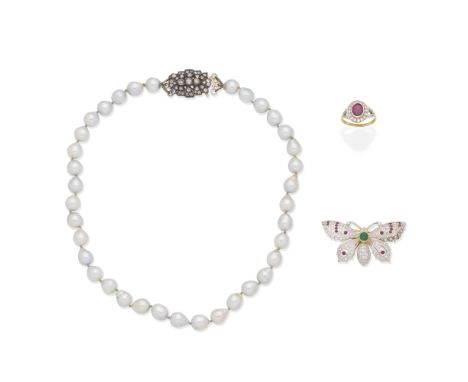 COLLECTION OF GEM-SET JEWELLERY1st: The butterfly brooch set with brilliant-cut diamonds, circular-cut rubies and a circular-
