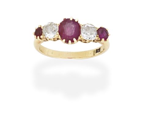 RUBY AND DIAMOND RINGSet with oval and circular-cut rubies and cushion-shaped diamonds,  diamonds approx. 0.80ct, ring size a