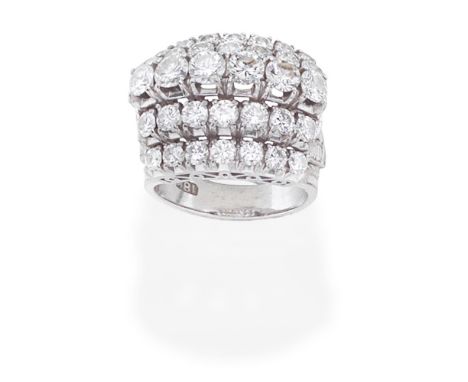 DIAMOND DRESS RINGDesigned as five tiered rows of brilliant-cut diamonds, diamonds approx. 3.30cts total,  ring size approx. 