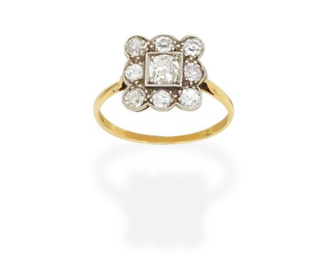 DIAMOND PLAQUE RINGSet with cushion and old brilliant-cut diamonds,  diamonds approx. 0.80ct total,  ring size approx. RFor f