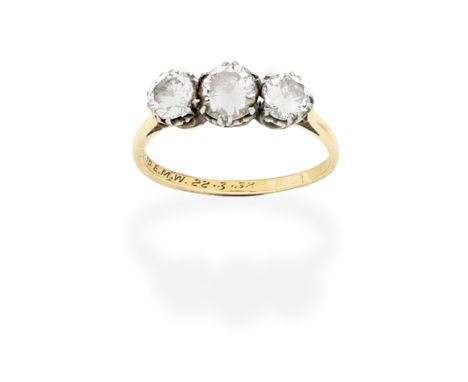 DIAMOND THREE-STONE RINGSet with three brilliant-cut diamonds, diamonds approx. 1.45cts total, ring size approx. O½For furthe