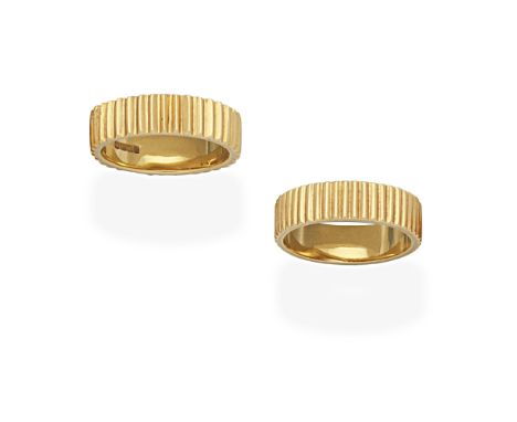 TWO GOLD RINGSEach 18 carat gold ring of reeded design, London hallmarks, ring size approx. N (2)For further information on t