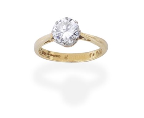 DIAMOND SINGLE-STONE RINGSet with a brilliant-cut diamond, mounted in 18 carat gold,  diamond approx. 1.05cts, UK hallmark, r