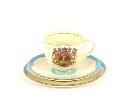 A Clarice Cliff Newport pottery Queen Elizabeth II coronation trio
