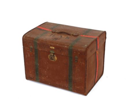 A Garantirt canvas travelling trunk with removable interior tray and leather handle