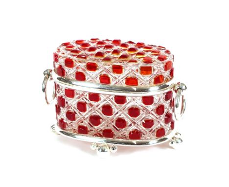 A ruby cut glass and electroplated casket
