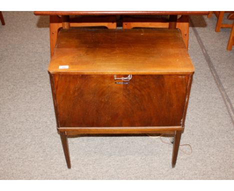 A Ducon fold out record player, in mahogany case raised on square tapering supports, 60cm wide x 62cm high x 39.5cm deep