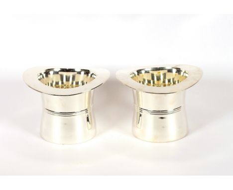 A pair of plated top hat wine coolers, 16cm high x 24cm dia.