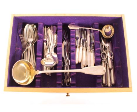 H Gumpert, a part canteen of white metal cutlery stamped .800 comprising dinner and dessert forks, serving spoons, dessert sp