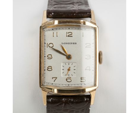 GENTLEMAN'S ART DECO STYLE GOLD FILLED LONGINES WRISTWATCH
circa 1948, signed seventeen jewels calibre 9L manual wind movemen