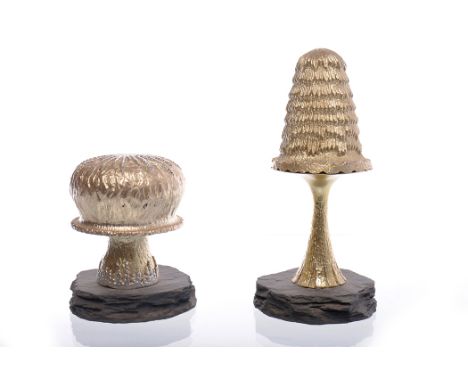 TWO CHRISTOPHER LAWRENCE SILVER GILT NOVELTY MUSHROOMSmaker Christopher Nigel Lawrence (b.1936) for The Hertiage Collection, 