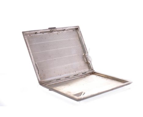 SILVER CIGARETTE CASEmaker's mark 'F.L.R', Birmingham 1945, engine turned design to body and interior, lacking engraving, app