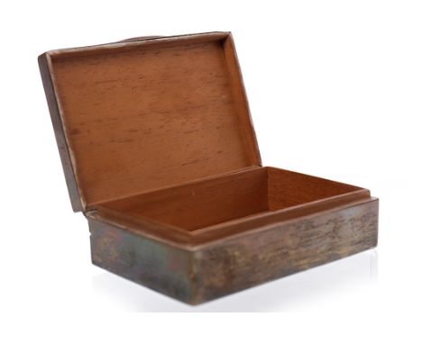 SILVER CIGARETTE BOXmakers mark and assay mark very rubbed, possibly Adie Brothers Ltd, possibly Birmingham 1922, lid with en