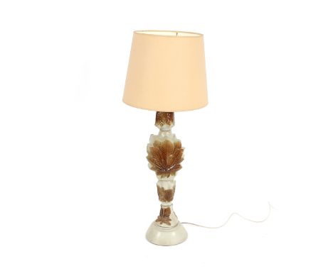 A Bernard Rooke pottery standard lamp, decorated raised leaves and dragonflies, complete with shade, 121cm high