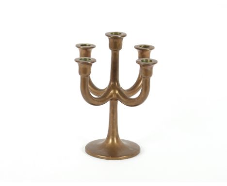 A bronze five light candelabra, 26cm high
