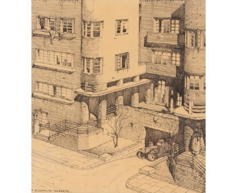 A.B. Llewellyn Roberts, architectural drawing of a London residence; and another unframed