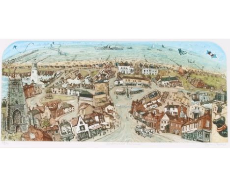 Glynn Thomas, pencil signed limited edition coloured etching, "Southwold Summer", 79/200, 31cm x 64cm