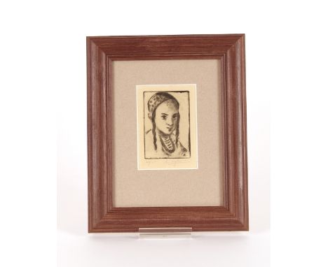 A small pencil signed limited edition etching of a young Jewish boy 20/85