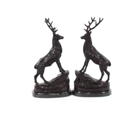 A pair of bronze Stag ornaments, 45cm high