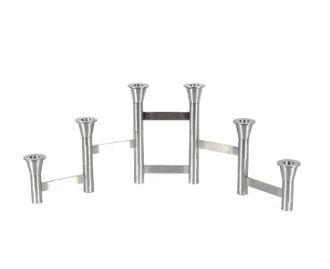 A 20th Century metalware six light candelabra of tubular form