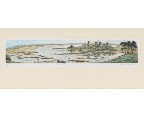 Glynn Thomas, pencil signed coloured etching, "Iken", limited edition 46/200, 10.5cm x 46cm