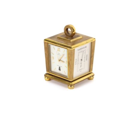 A brass cased four dial swivel clock, barometer, thermometer Hygrometer, 14cm high