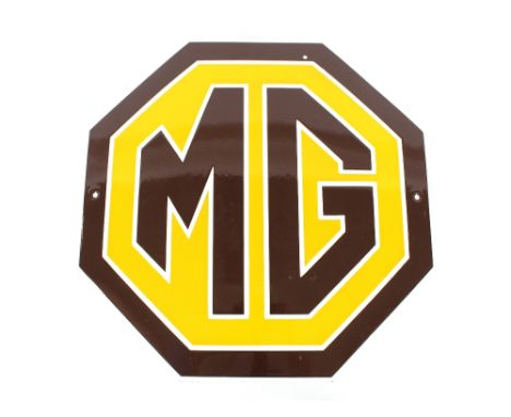 An enamel MG sign, of octagonal form, 40cm x 40cm