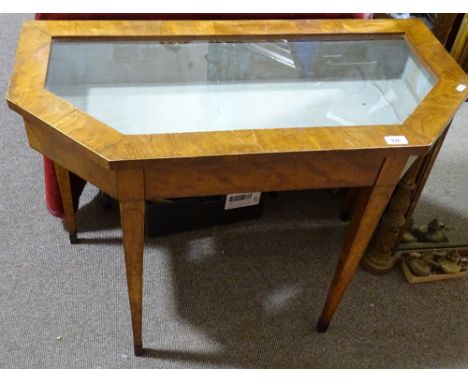 A satinwood vitrine console table on tapered legs, width 3'