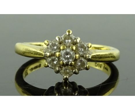 An 18ct gold diamond flower-head cluster ring, total diamond content approx. 0.33cts, size K, 4.5g