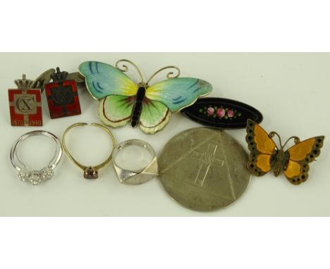 Georg Jensen silver and enamel cufflinks, butterfly brooch, etc