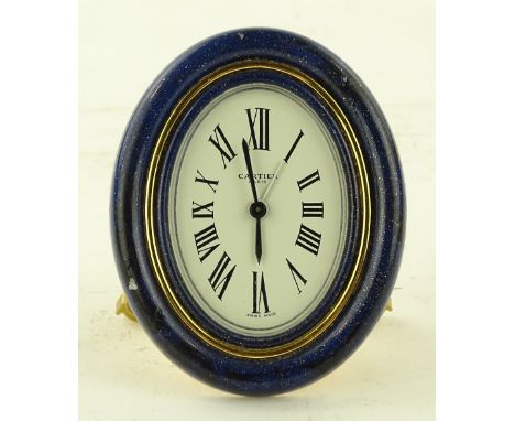 A Cartier 8-day travelling clock, in simulated Lapis surround, case height 9cm 