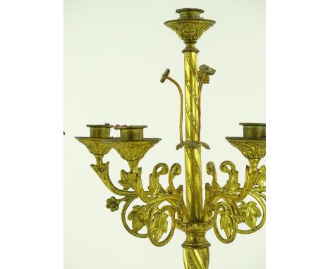 A pair of 19th century gilt metal 4-branch mantelpiece candelabra, height 63cm