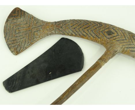 An Ethnic ceremonial axe, possibly Chinese, with polished hard stone / jade blade and wicker bound handle