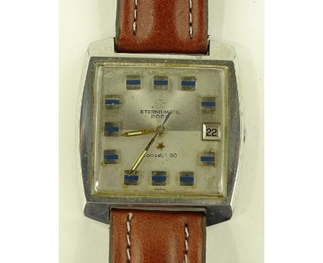 A gent's Vintage Eterna-Matic 2000 concept 80 wristwatch, stainless steel case with calendar aperture, case no. 5637907, case