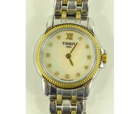 A lady's Tissot 1853 quartz wristwatch, 2 tone stainless steel case, diamond set mother-of-pearl dial, serial no. 218/318, ca