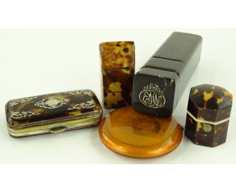 5 various tortoiseshell boxes / compact, late 19th / early 20th century (5)