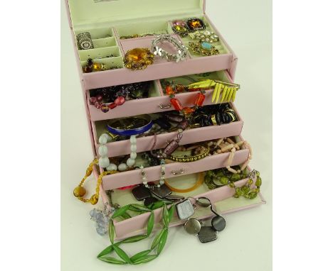 A quantity of mixed Vintage jewellery, in pink jewellery box