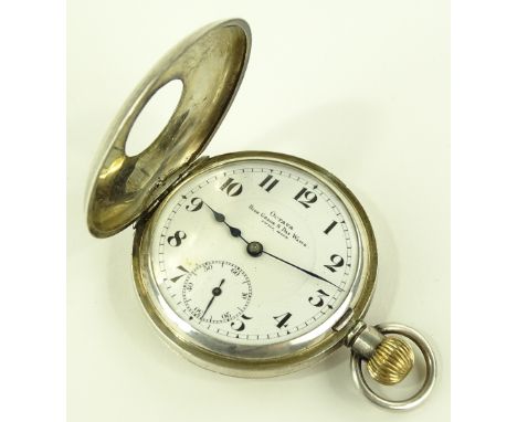 A silver cased half hunter sidewind pocket watch, engine turned case, with subsidiary seconds dial, serial no. 783416, case w