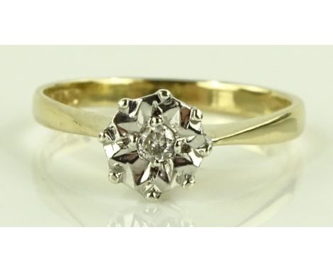 A 9ct gold solitaire diamond ring, in illusion setting, size K, 1.9g