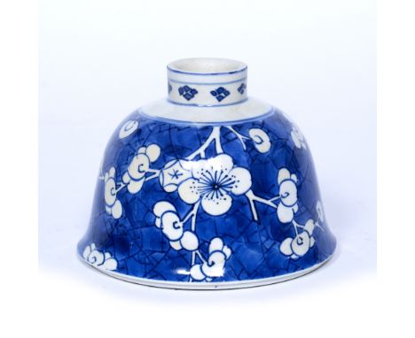 Blue and white brush pot Chinese, Kangxi (1662-1722) decorated with prunus pattern against a blue background, with old collec