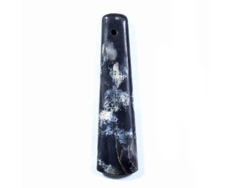Neolithic jade tablet/ceremonial axe Chinese, 2000 BCE of dark green, black and brown nephrite, with a pierced hole to one si