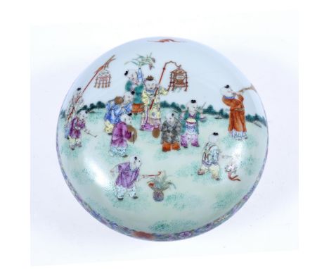 Polychrome bowl and cover Chinese, Republic period coloured in enamels depicting boys and other figures in a garden surrounde