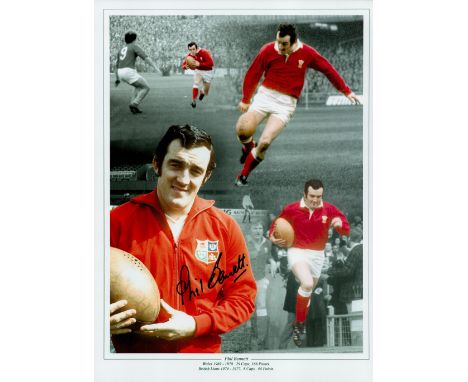 Rugby Phil Bennett signed 16x12 colour British Lions and Wales montage print. Good condition. All autographs come with a Cert