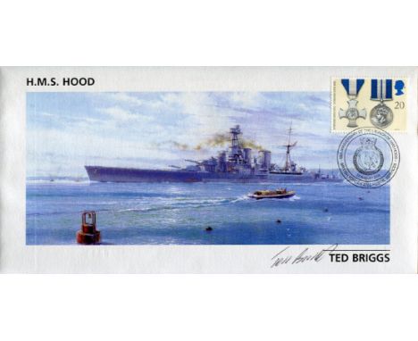 HMS Hood. FDC hand signed by Ted Briggs, who at the time of signing was the last living of only three men to survive the sink