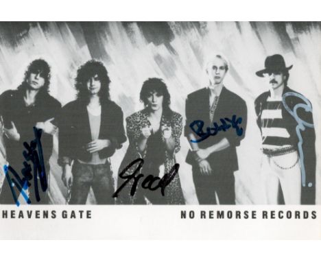 Heaven’s Gate signed 6x4 Photo Card. Signed by 4 members. Heaven’s Gate was a German heavy metal band from Wolfsburg, Germany
