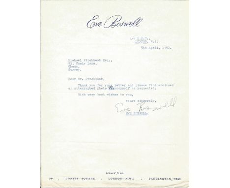 Music Eve Boswell TLS typed signed letter 1052 on her own personal letterhead, replying to an autograph request. In 1949, she