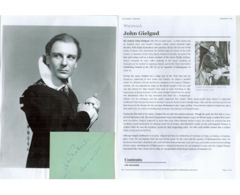 John Gielgud signed 5x3 Album Page. Gielgud, OM, CH was an English actor and theatre director whose career spanned eight deca
