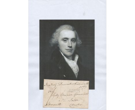Former Prime Minister, Henry Addington vintage signature piece featuring a signed page affixed to an A4 black and white image