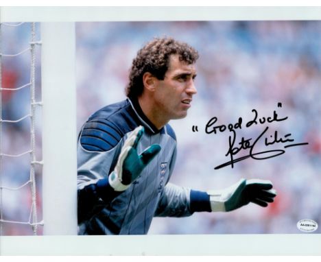 Football Peter Shilton signed 15x12 colour photo pictured while playing for England. Good condition. All autographs come with